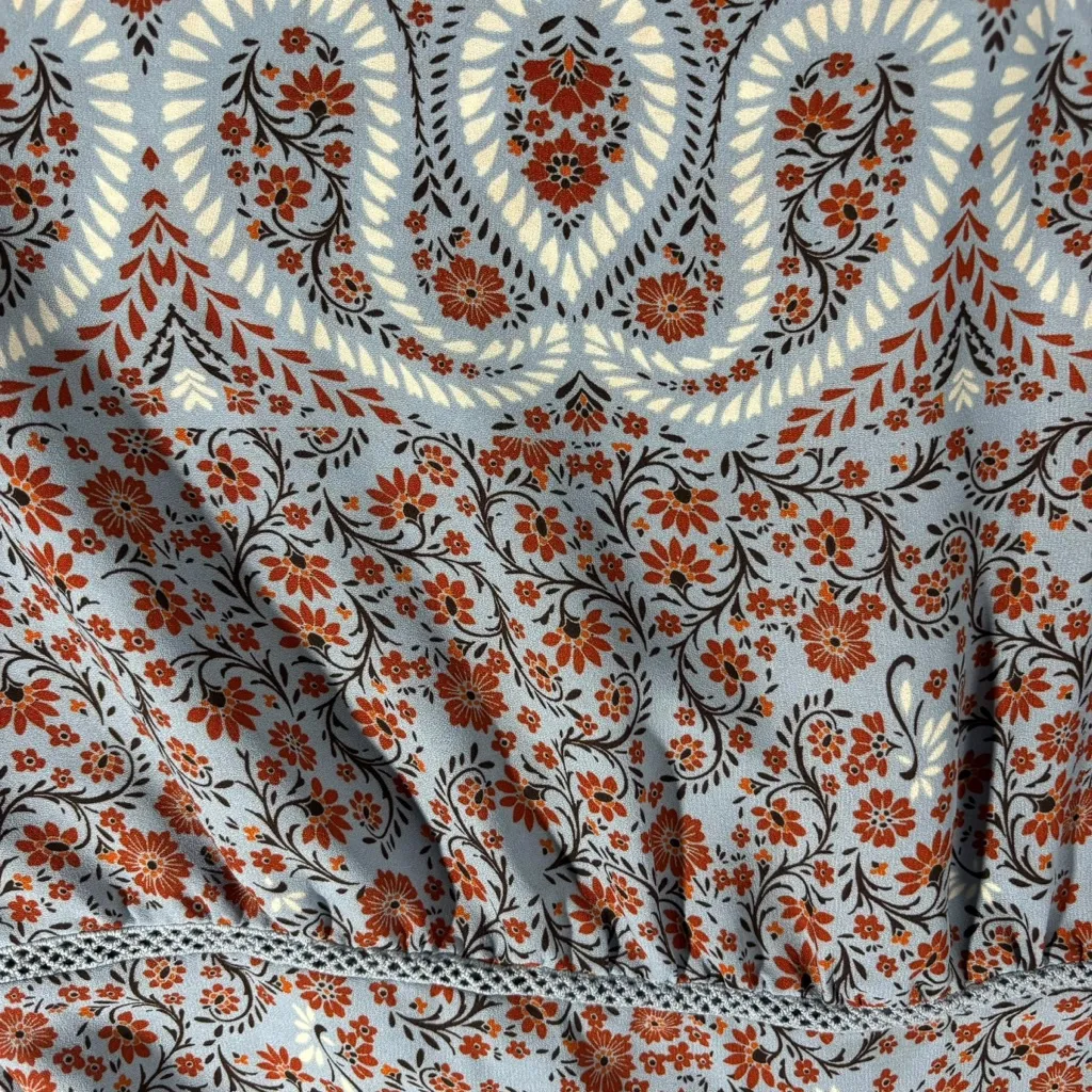 Fever Blue Orange Paisley V Neck Balloon‎ Sleeve Tunic Women’s Size XL - Image 7