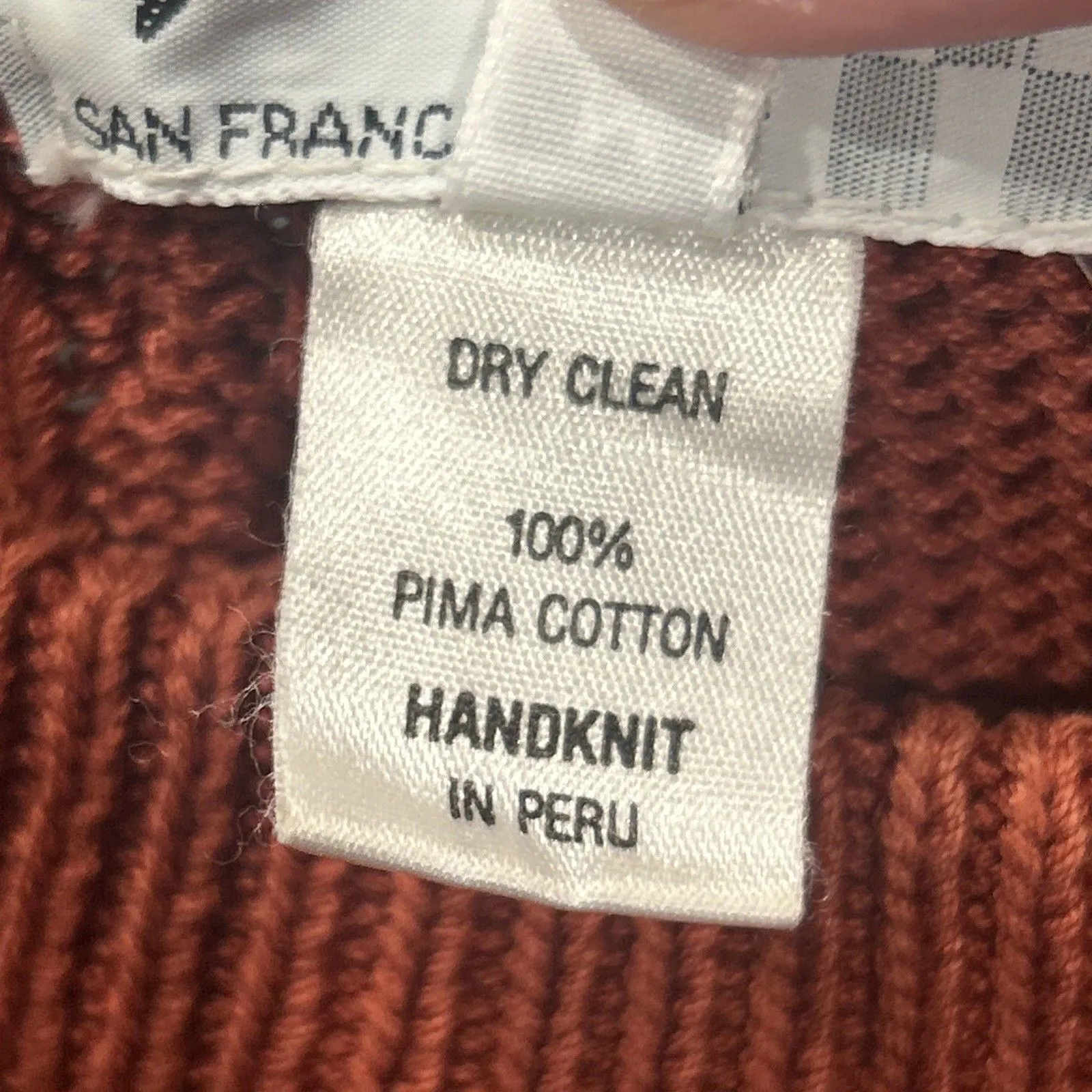 Hallet Sweater Womens Medium Hand Knit Rust Red Peru Pima Cotton - Image 3