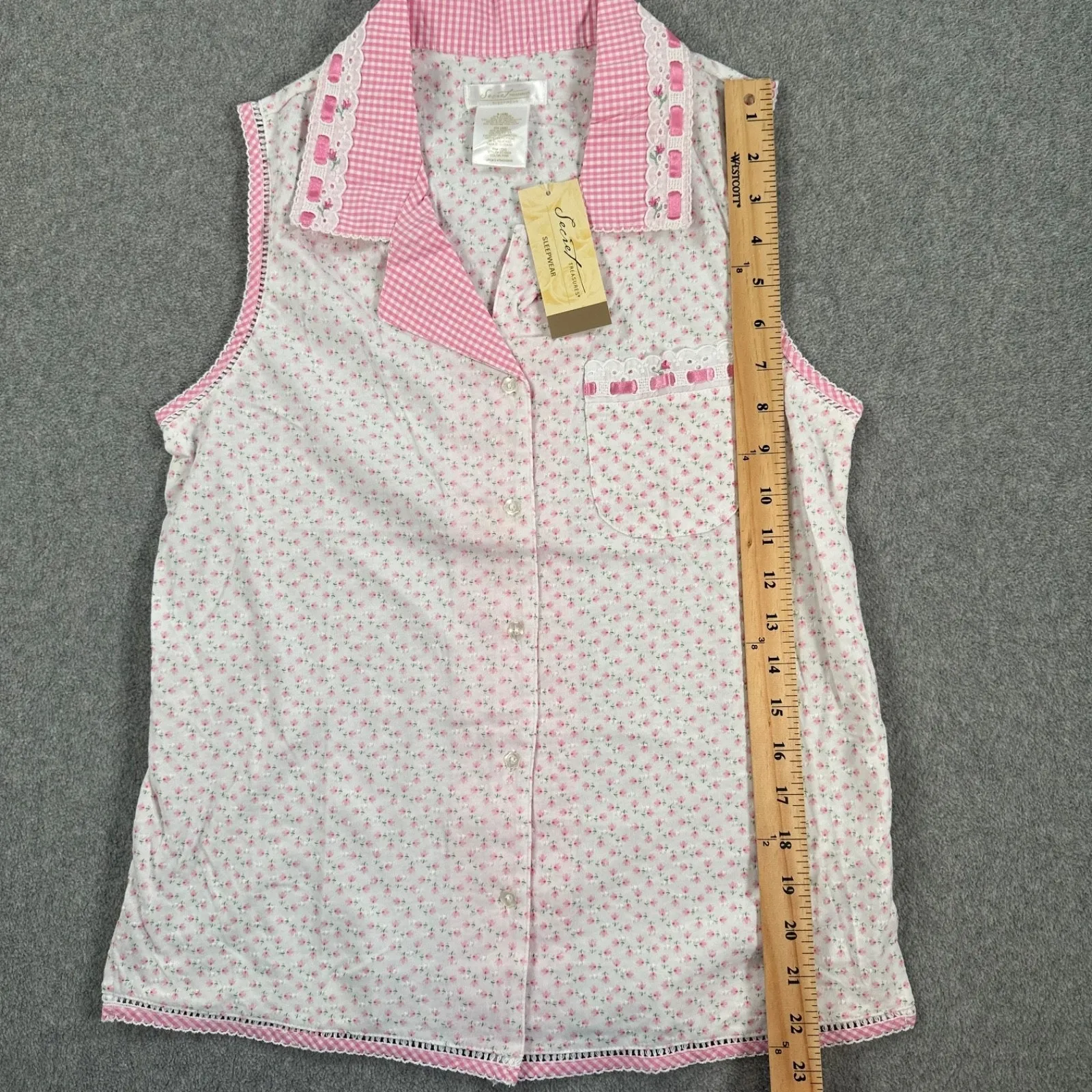 Secret Treasures Floral Gingham Pajama Set Women's Small Pink Cottagecore Sleep - Image 12