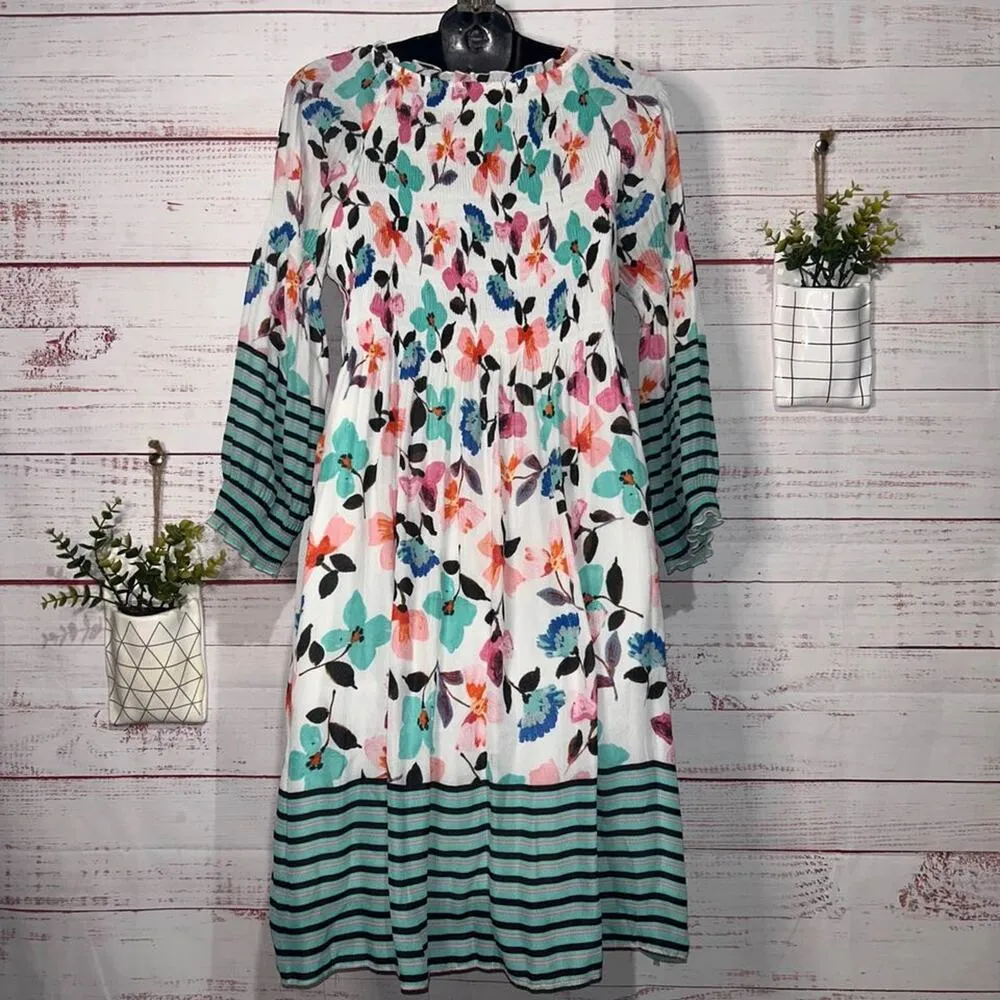 Sharagano Floral & Stripe Dress | Women’s Medium - Image 3