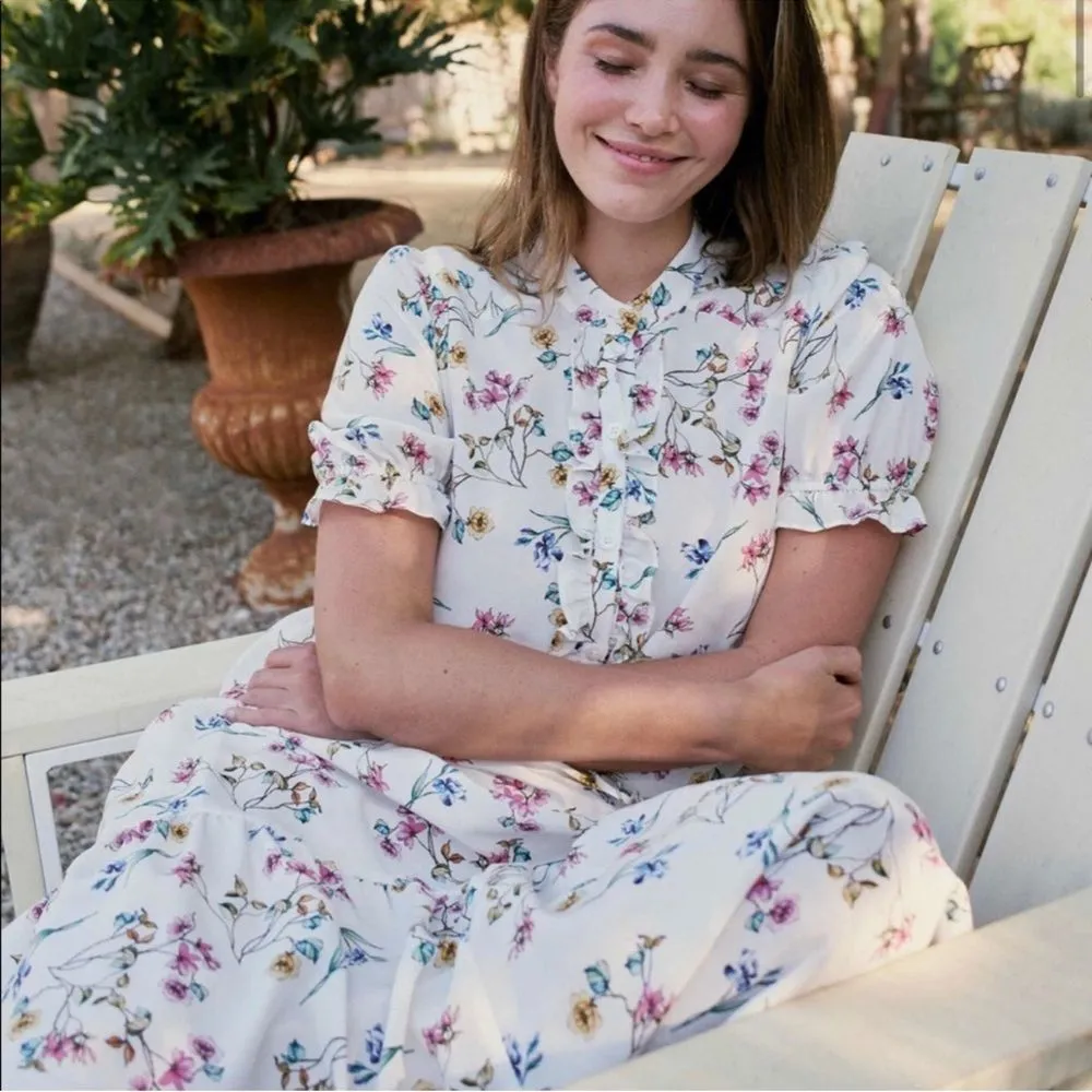 Christy Dawn The Elle Midi Floral Short-Sleeve Dress in Alabaster Garden Silk - Image 7