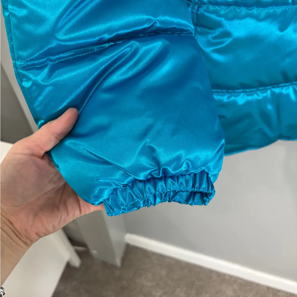 1990s Virginia Slims Blue Turquoise Puffer Coat Jacket Vintage 90s XL - Image 3