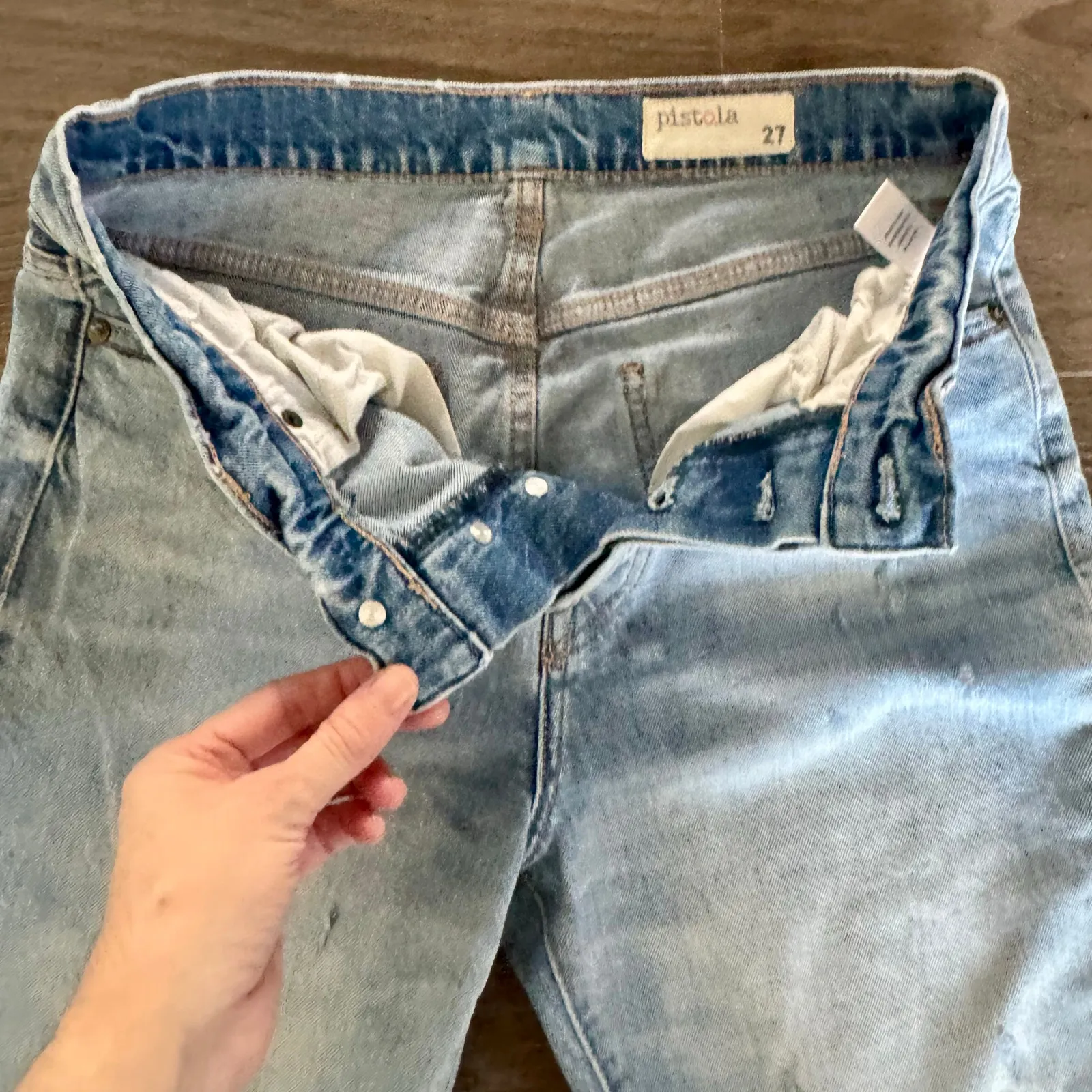 Pistola Charlie Two Tone Jeans Straight Colorblock Distress Raw Hem Sz 27 Grunge - Image 5