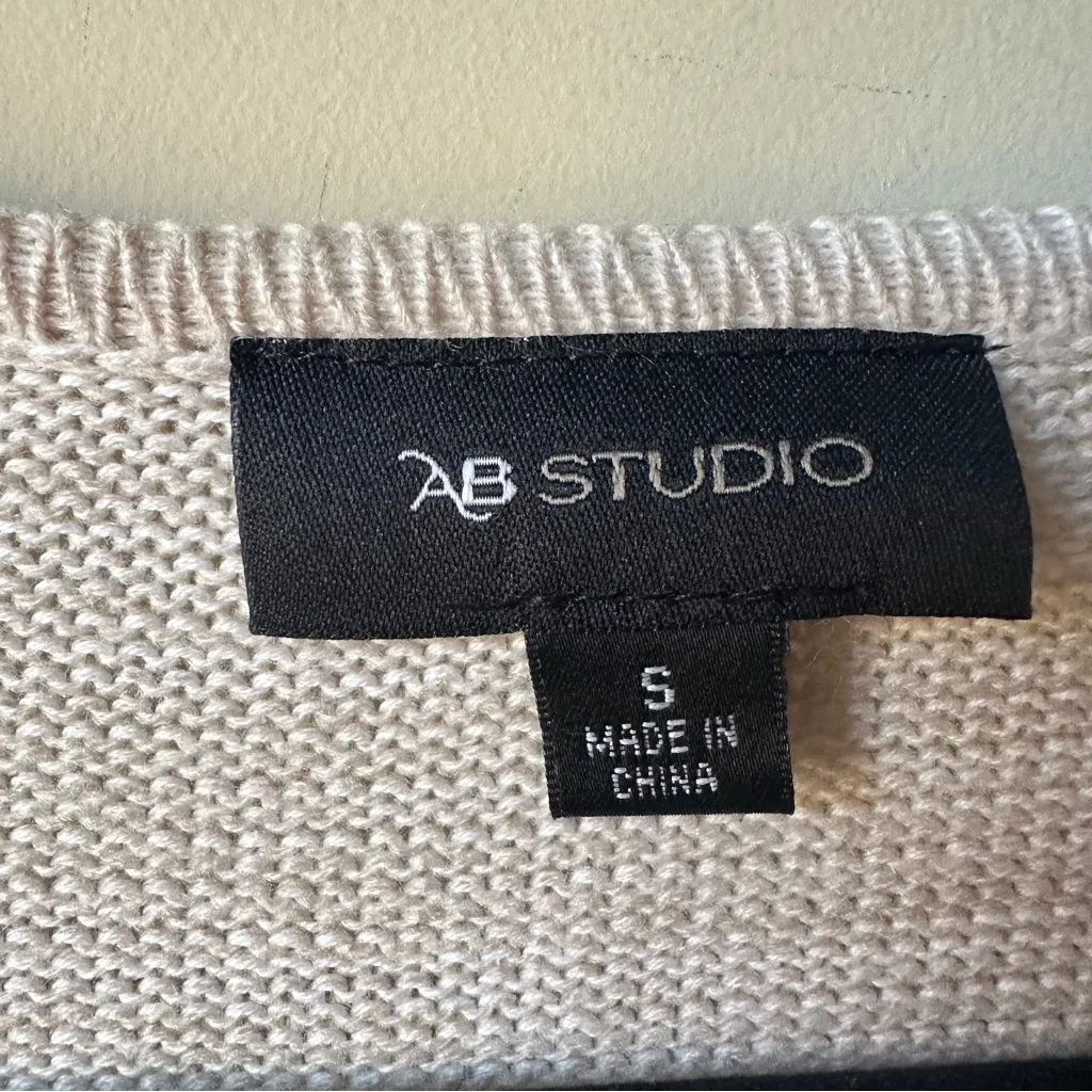 AB Studio Small Sweater Ivory Pullover 3/4 Sleeve Lightweight Boho Earthy - Image 2