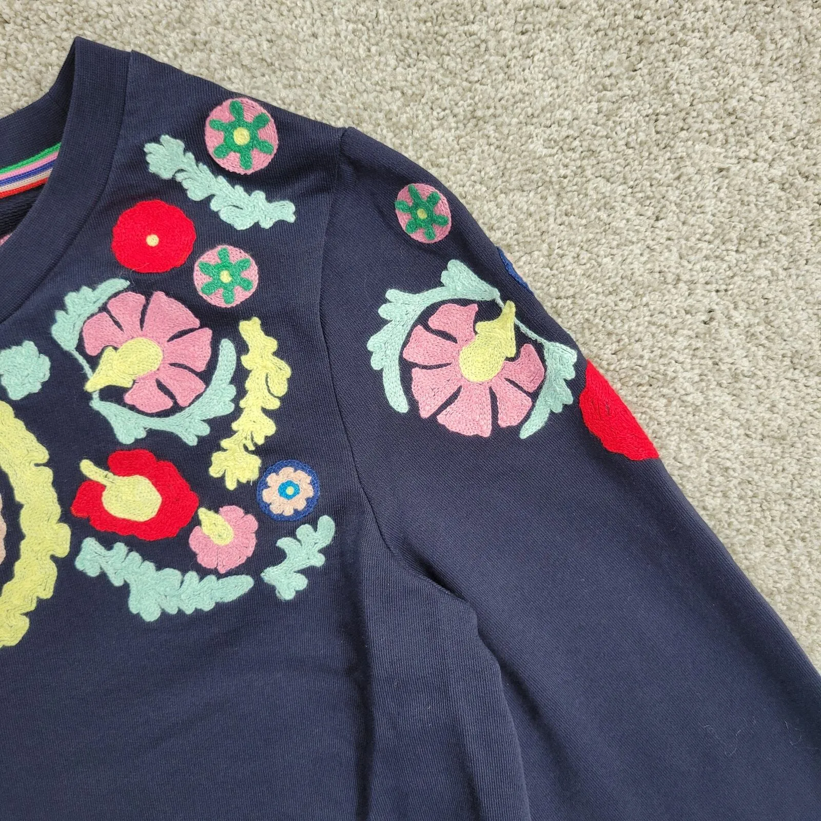Boden Dress Womens 10 Navy Blue Thick Cotton Embroidered Floral Medallion - Image 15