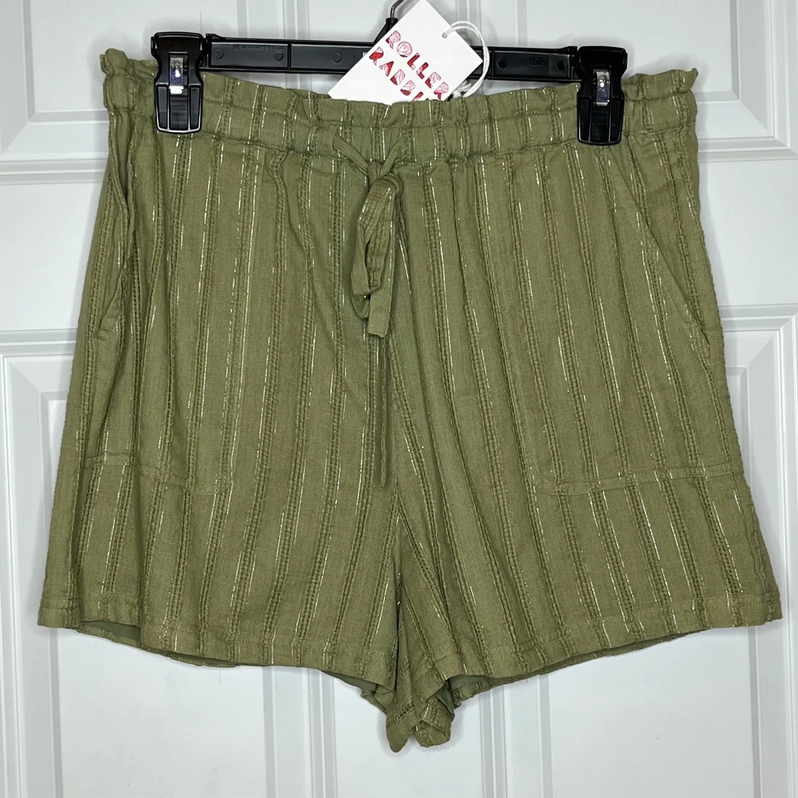 Roller Rabbit NEW Small Lurex Shadow Stripe Laina Short Olive Green Womens - Image 2