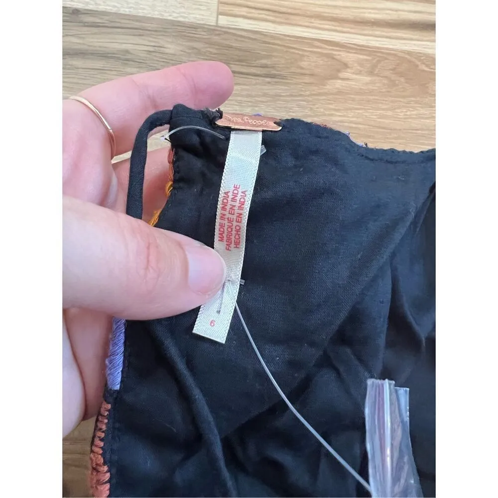 Free People NWOT Sardinia Sun Mini Dress in Black Combo Embroidered size 6 - Image 3