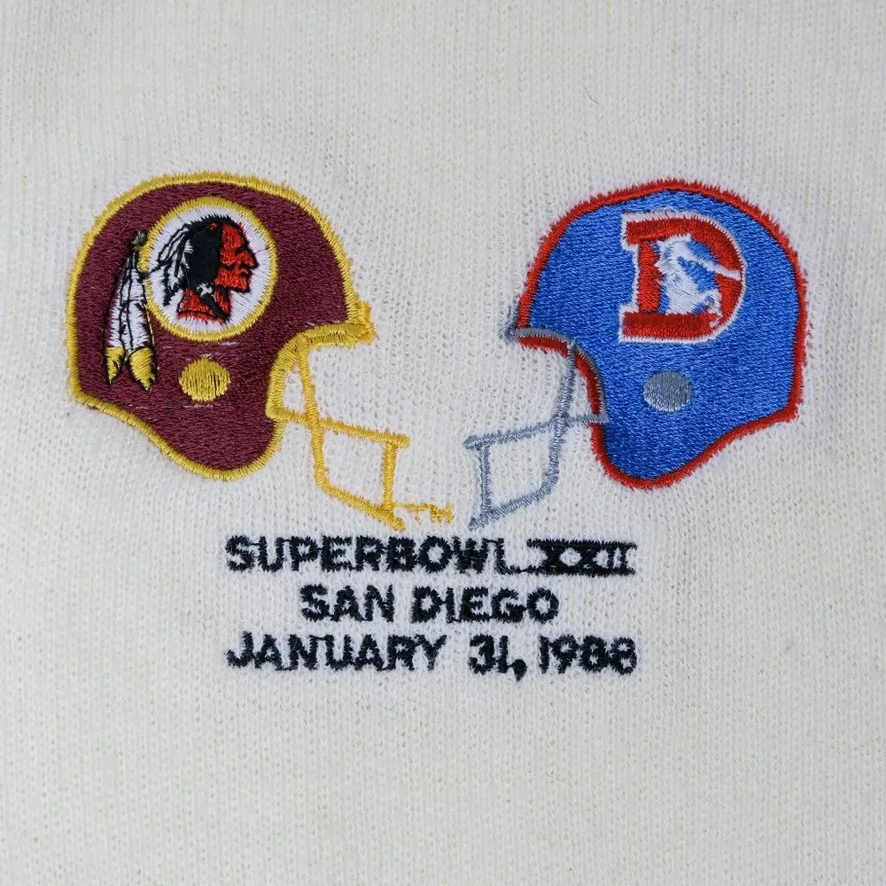Vintage 80s Superbowl XXII 1988 Washington Redskins Denver Broncs Sweater Size L - Image 4