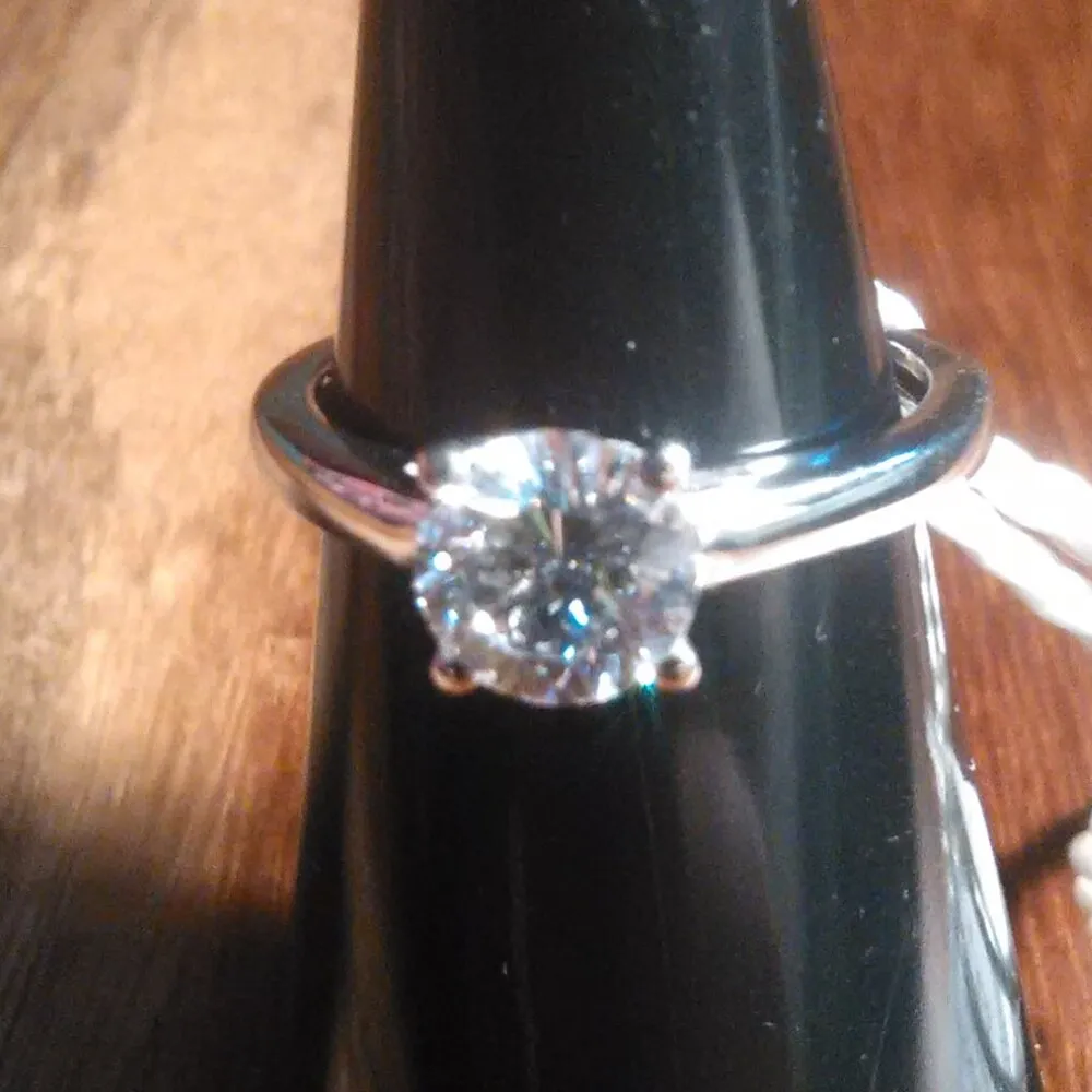 J Francis Embellished Swarovski Zirconia Solitaire Sterling Silver Ring (Size 5) - Image 2