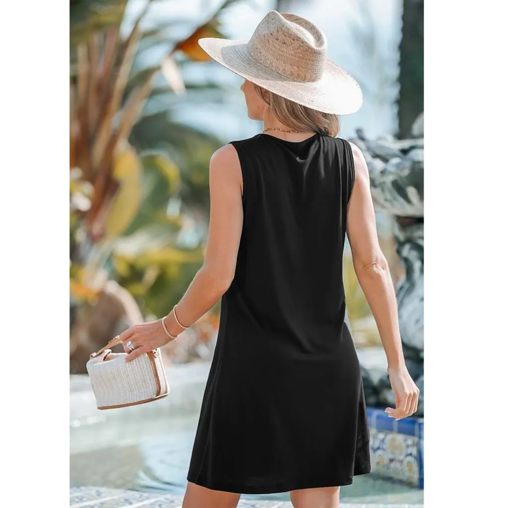 CUPSHE Honeycomb V Neck Mini Dress Black Cover Up Women’s Sleeveless size Small - Image 3