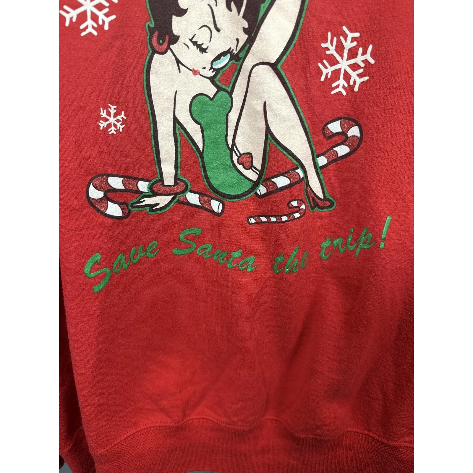 Betty Boop‎ Sweatshirt Womens XL Red Crewneck Be Naughty Save Santa Christmas - Image 3