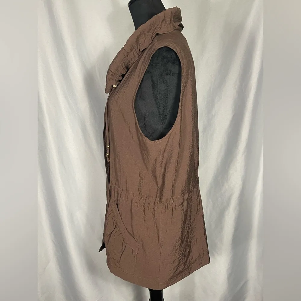 Coldwater Creek Brown Rayon Nylon Snap Vest Front Pockets Women's SZ L - Image 4