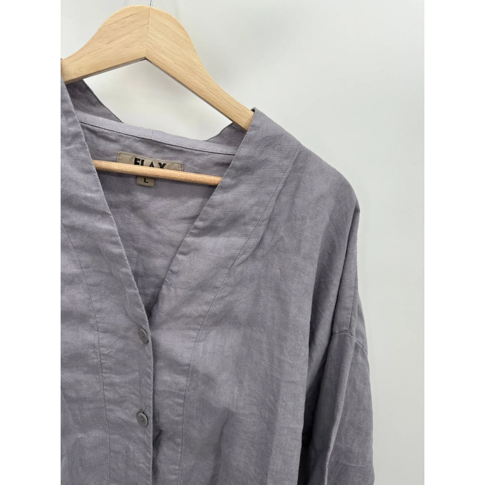 Flax Women Lagenlook Purple Long Sleeve V-Neck Button Front Shirt Size L - Image 4