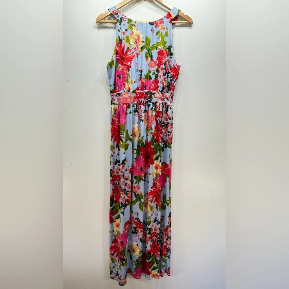 Gilli Baby Blue w Colorful Tropical Floral Print Halter Maxi Dress ModCloth Size M - Image 7