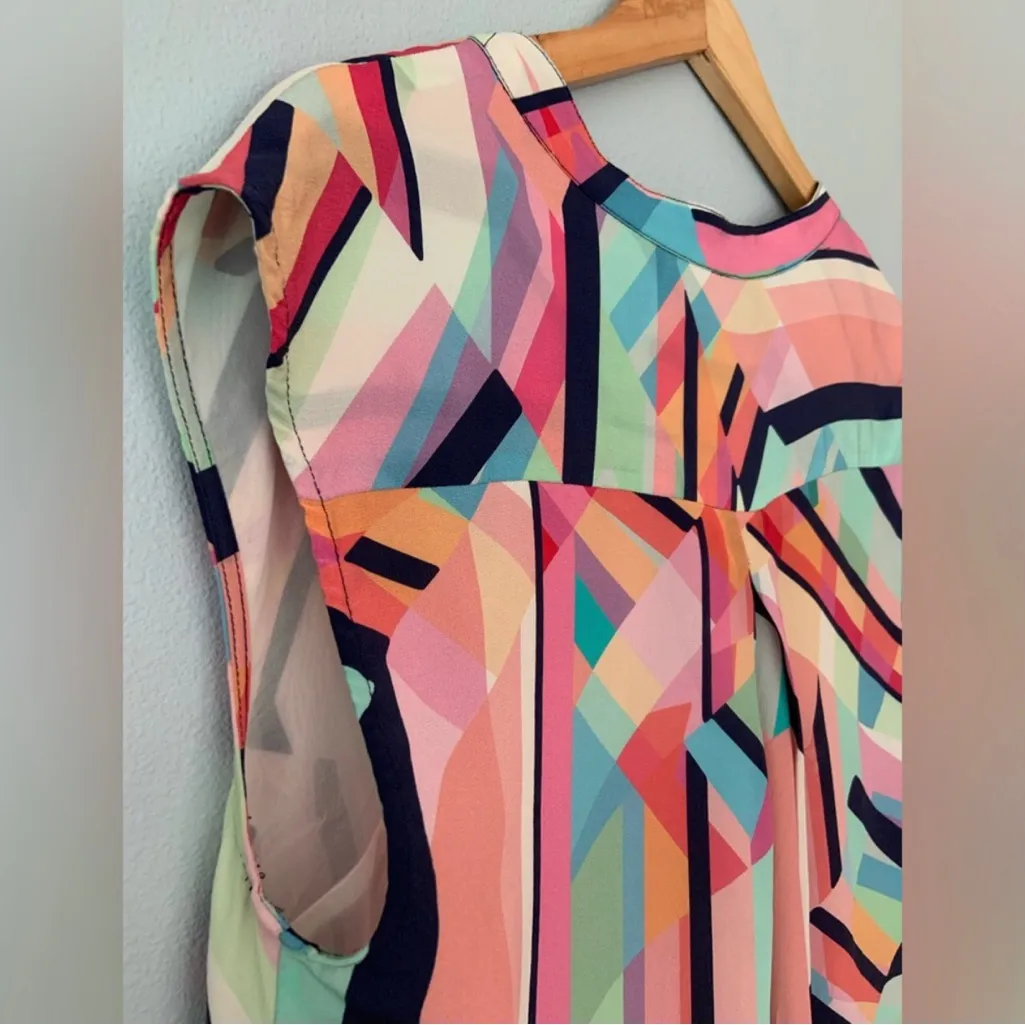 Tori Richard colorful geometric silk dress women’s size 6 discoteca‎ Alecia - Image 11