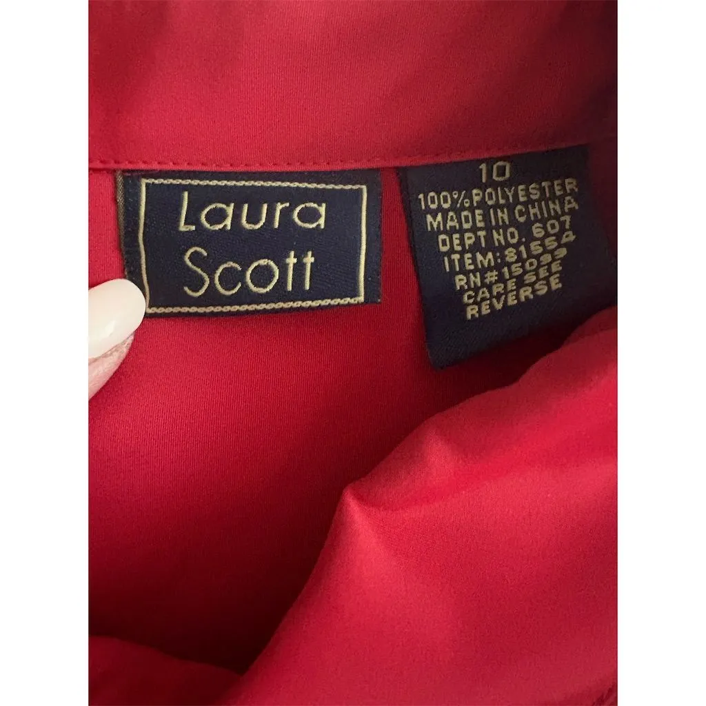 Laura Scott Women's Vintage Red Button-Up Blouse Size 10 Long Sleeve - Image 3