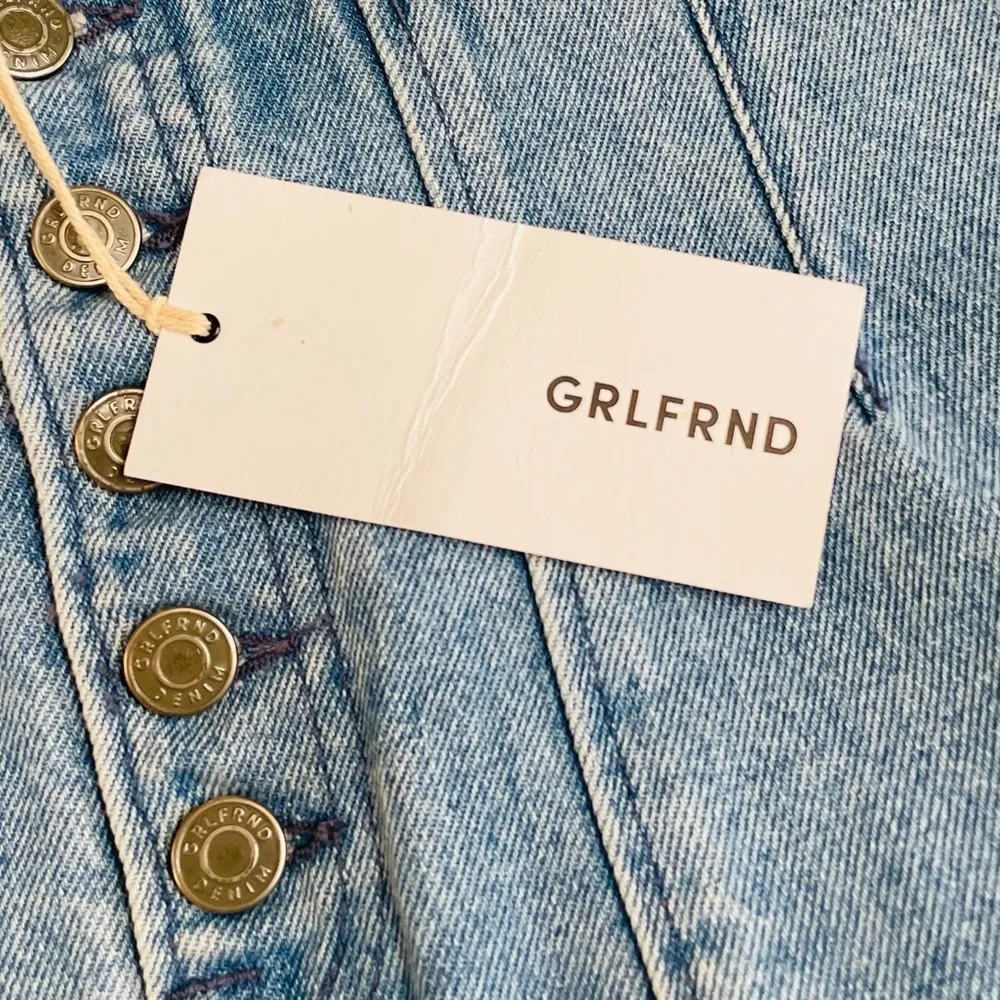 Revolve Brand Grlfrnd Frayed Twiggy Button Down Jean Mini Skirt Blue Size 25 - Image 3