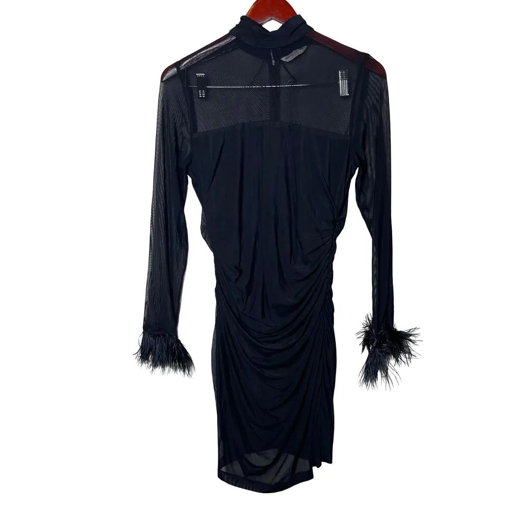 Amanda Uprichard Vixen Mini Dress Ostrich Feather Cuff Womens XL Black - Image 3