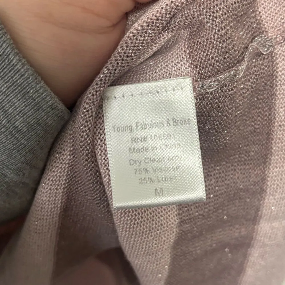 Y2K‎ Young Fabulous & Broke Pink and Gray Striped Sparkle Tank Top Medium - Image 3