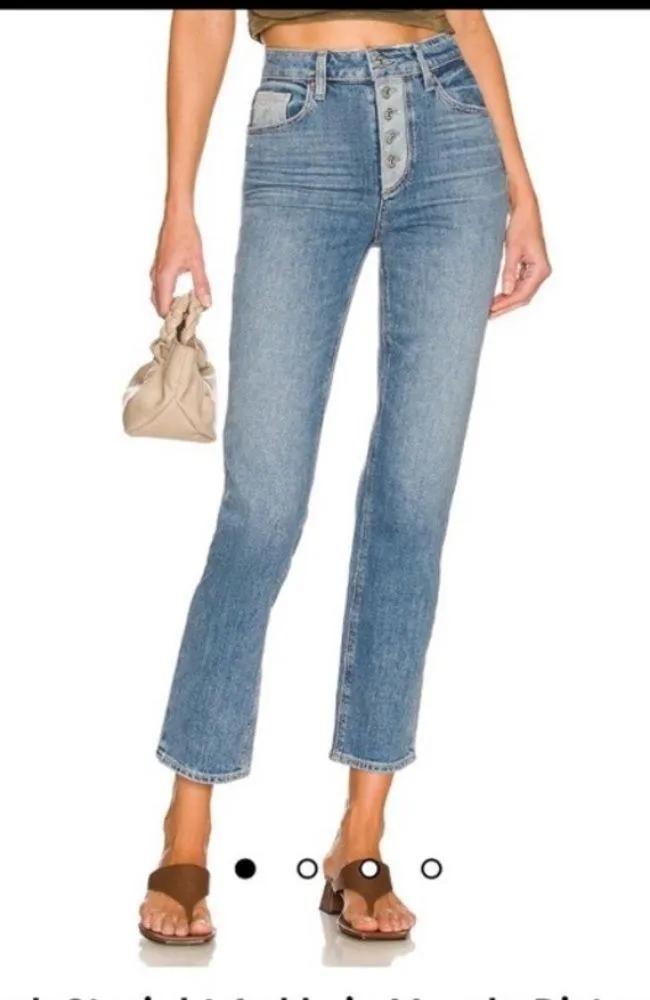 PAIGE Sarah Straight Ankle in Magda Distressed Blue high rise button fly Jean 24 - Image 4