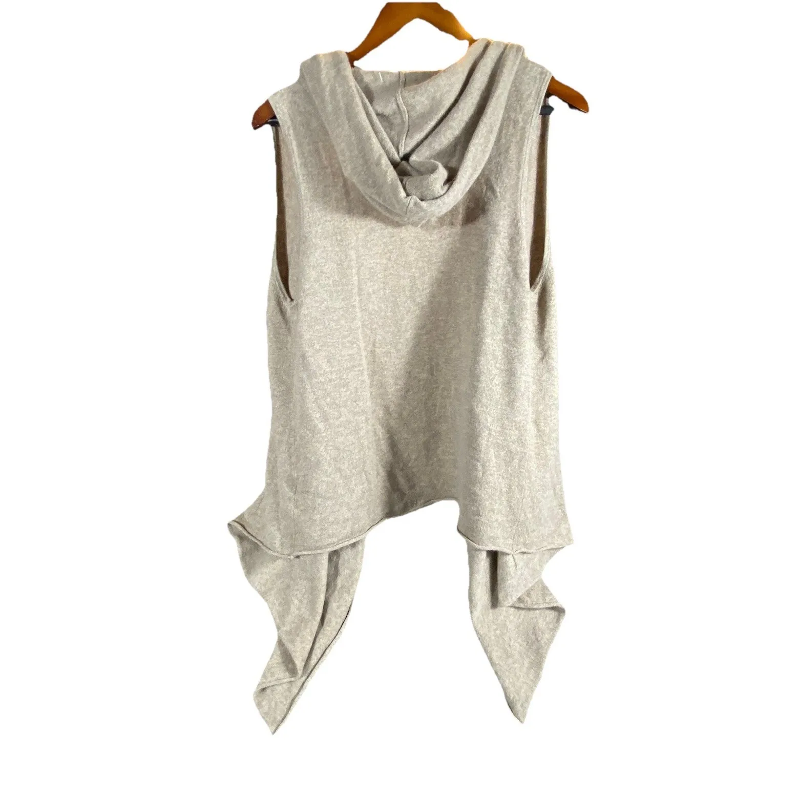 Joie Cashmere Hooded Cardigan Small Waterfall Open‎ Front Sleeveless Beige Soft - Image 2