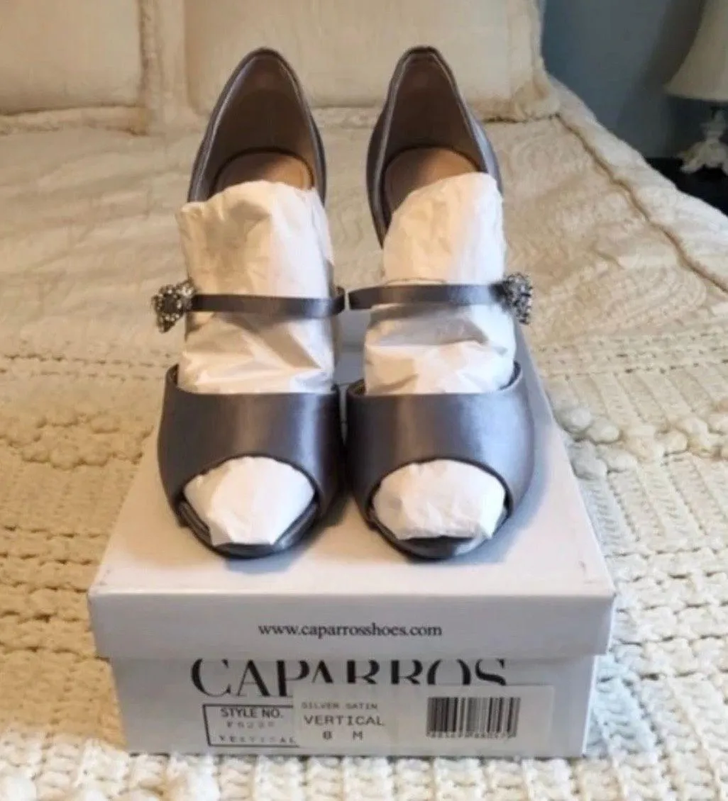 Caparros Silver Satin Peep Toe Heels - Image 2