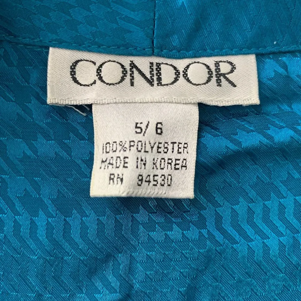 Vintage Silky Button Up Shirt M Teal Blue Long Sleeve Pocket Notch Collar Size M - Image 6