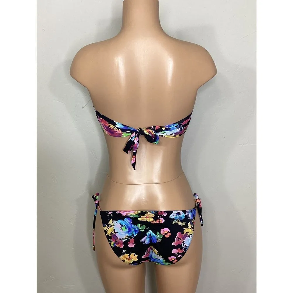 New. Pilyq floral ruffle and string bandeau bikini. - Image 4
