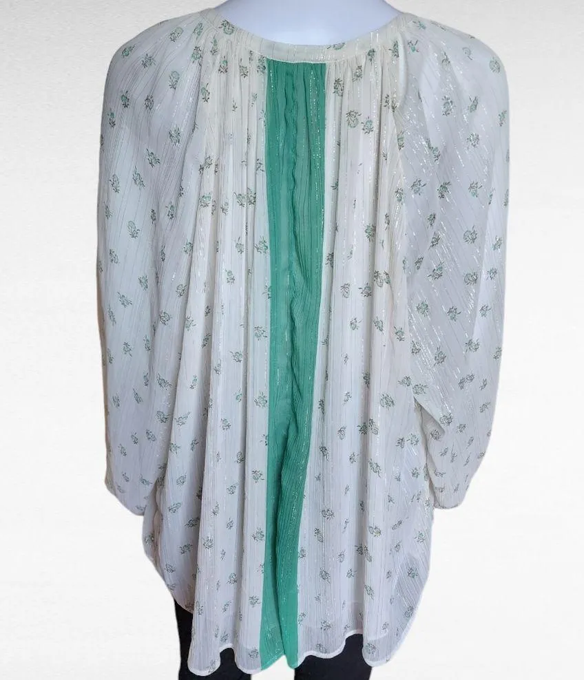 Anthropologie Daniel Rainn Kaya Green White Peasant Blouse Size Small - Image 6