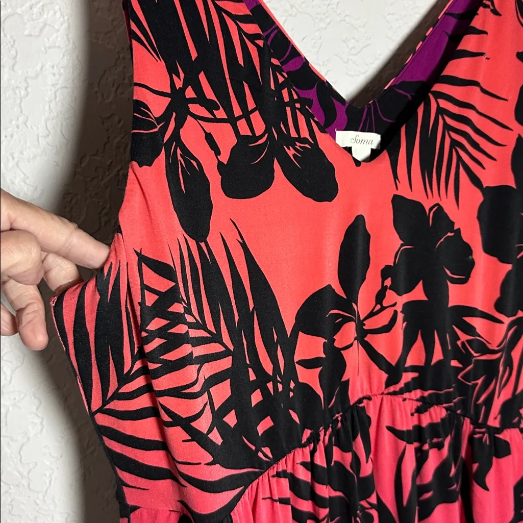 Soma Hawaiian Floral Sleeveless Dress Loungewear Pockets Rayon Large - Image 3