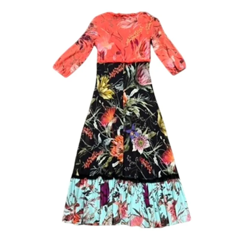 FUZZI Floral Patchwork Midi Dress in Multi, Size XS - Image 9