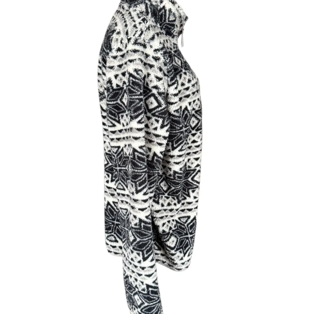 Prince & Fox black and white sherpa fleece aztec quarter zip jacket women's L - Image 3