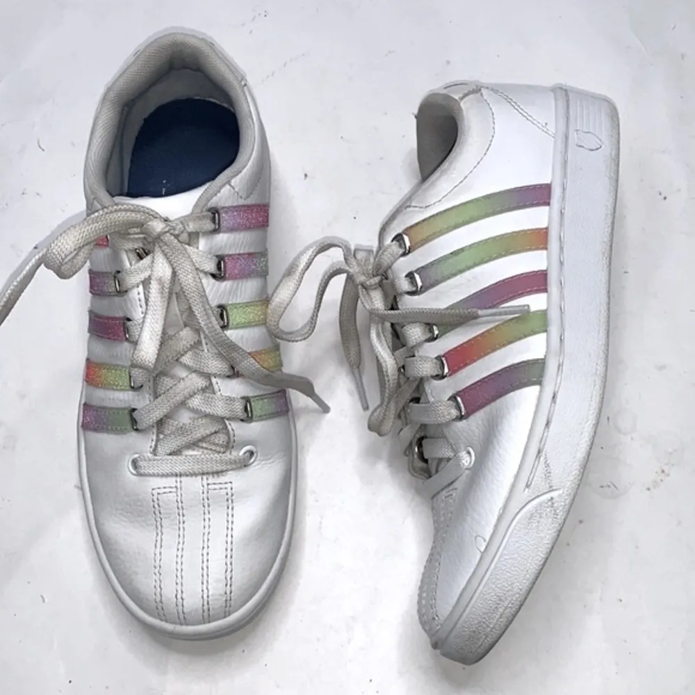 K-Swiss women’s Court Pro Ii Sneaker White Pastel Rainbow Tennis Shoe S-139 Sz 8 - Image 3