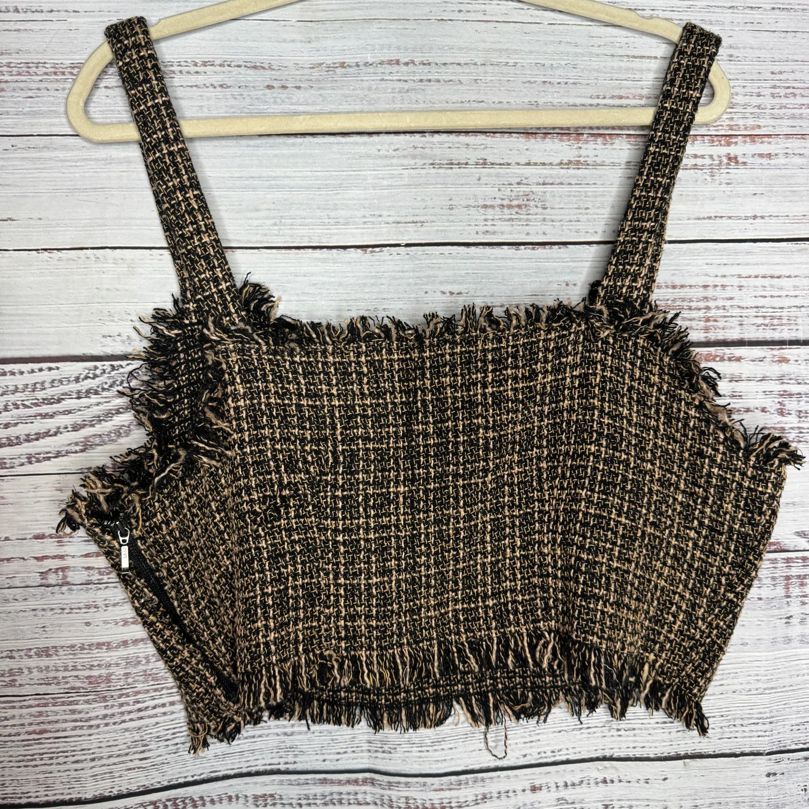 Mare Mare x Anthropologie Tweed Crop Top Frayed Edge Square Neck Lg - Image 4