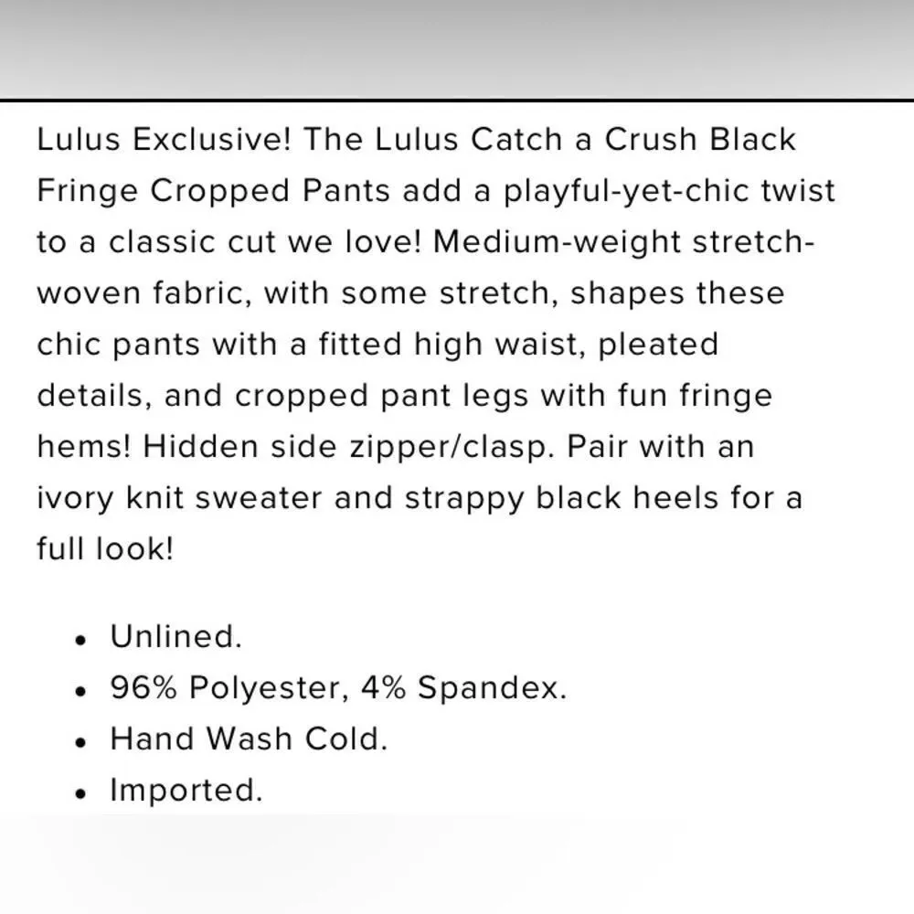 Lulus Catch a Crutch black fringe crop womens pants L - Image 11