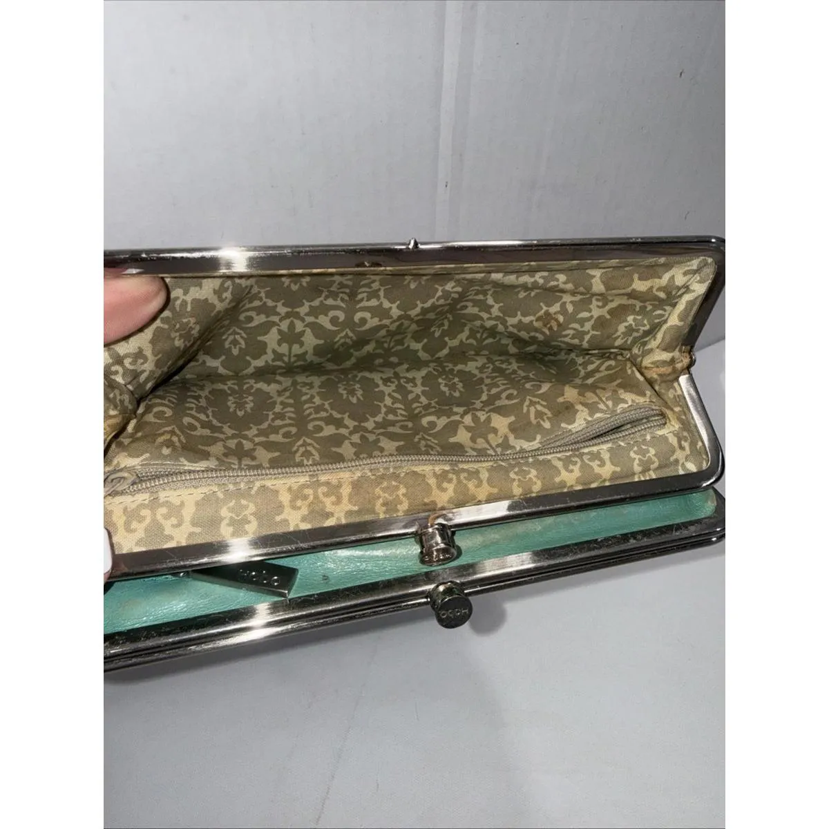Vintage Y2K Hobo Embossed Leather Teal Carry All Clutch Equestrian Lauren Wallet Green - Image 13