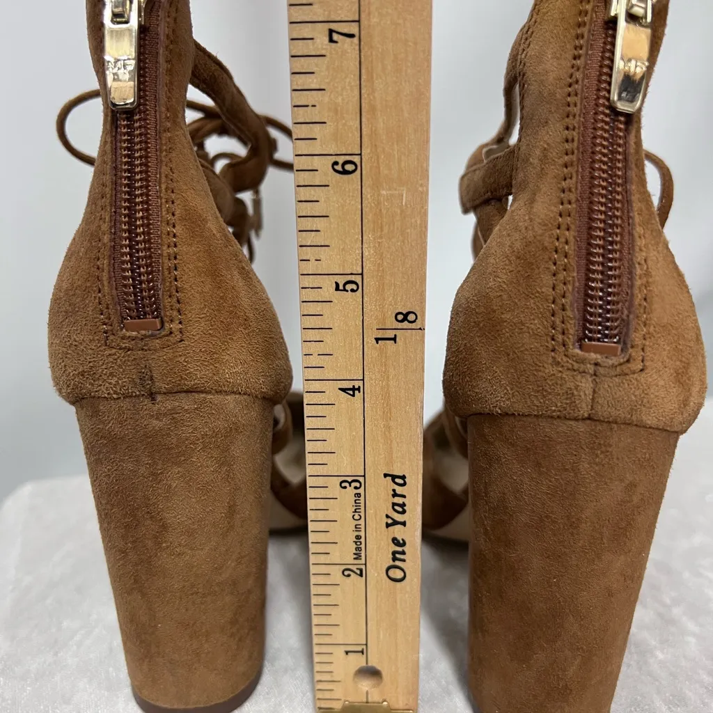 Marc Fisher tan Brown Suede leather Lace-Up Heels 8M round toe pumps - Image 8