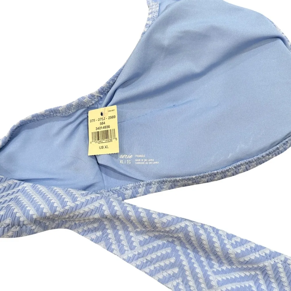 Aerie Jacquard Halter Tie Bikini Top - Blue XL - Image 6