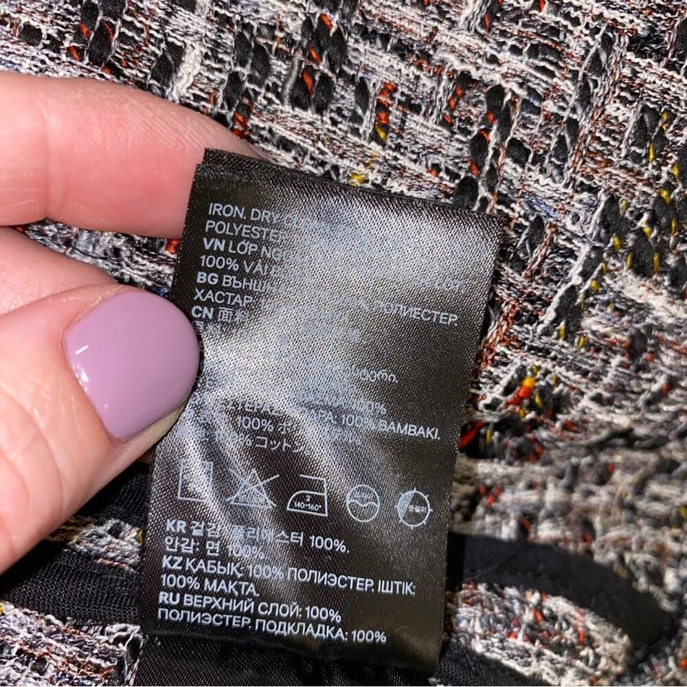 H&M  Frayed Tweed Sequin Cropped Jacket Open-front Blazer Size 6 - Image 6