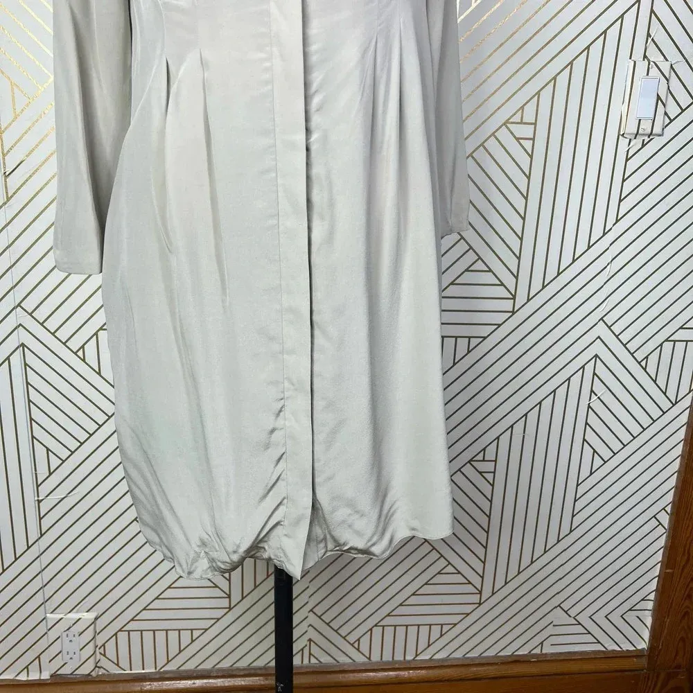 Nellie Partow‎ Zip Front Beige Cream Silk Trench Dress Size US Small Tan - Image 4