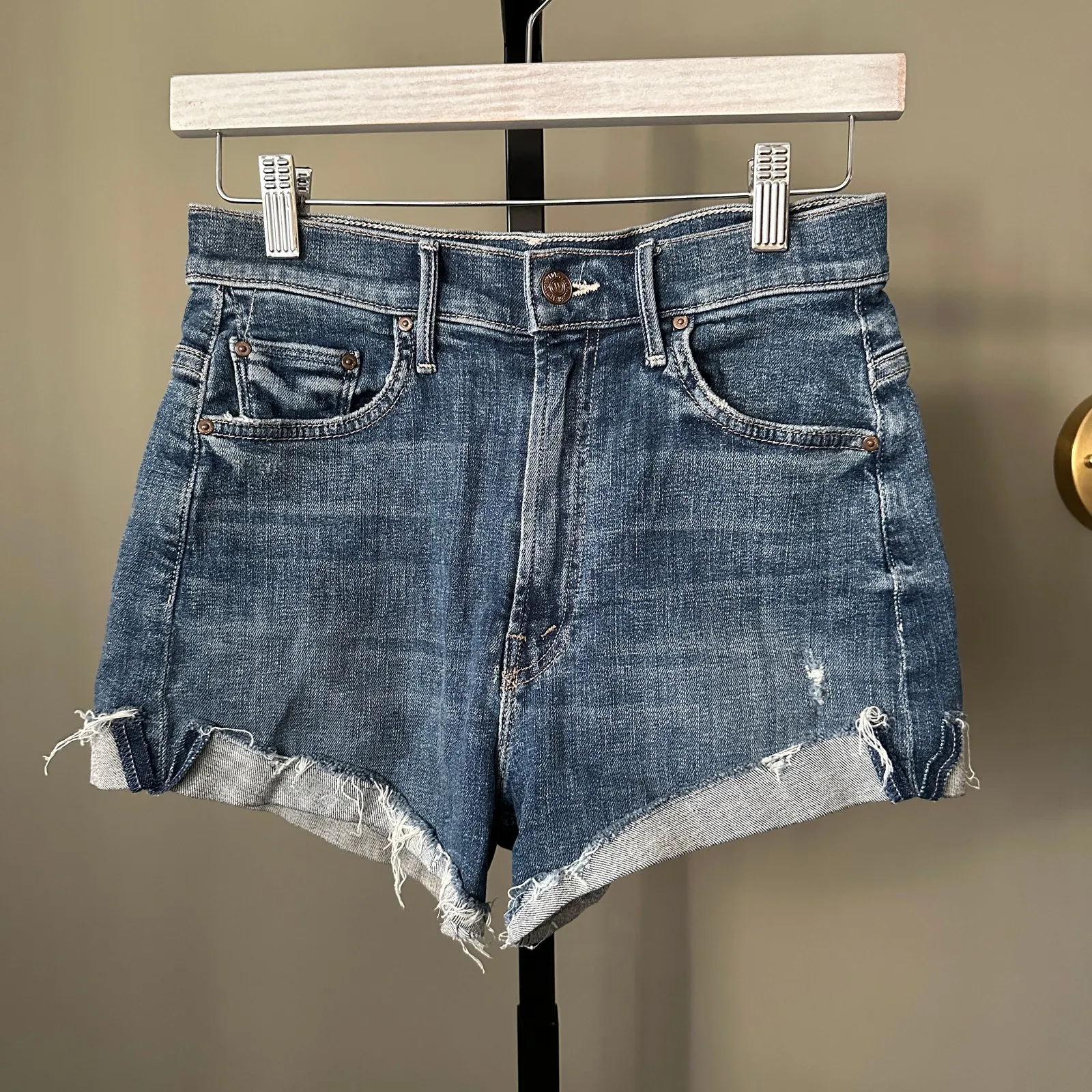 MOTHER High Waisted Rascal Slit Flip Chew Short Size 26 Blue - Image 2