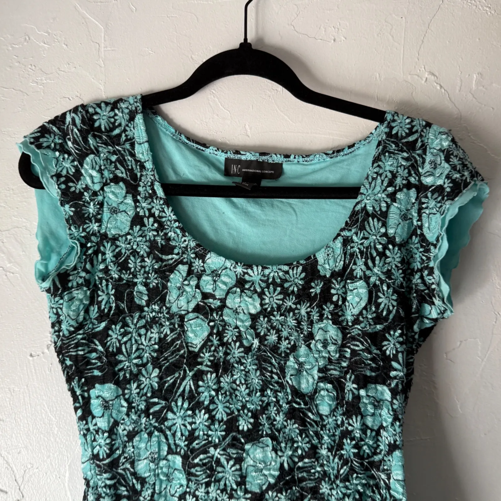 INC International‎ Concepts Y2k Floral Lace Top Aqua Blue Black Fairy Whimsigoth - Image 2
