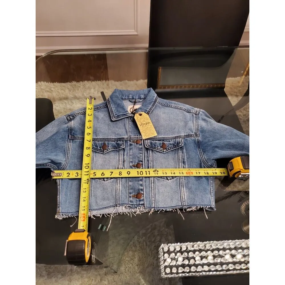 Vibrant Women Denim Blue 100% Cotton Long Sleeve Cropped Jeans Jacket Size Small - Image 10