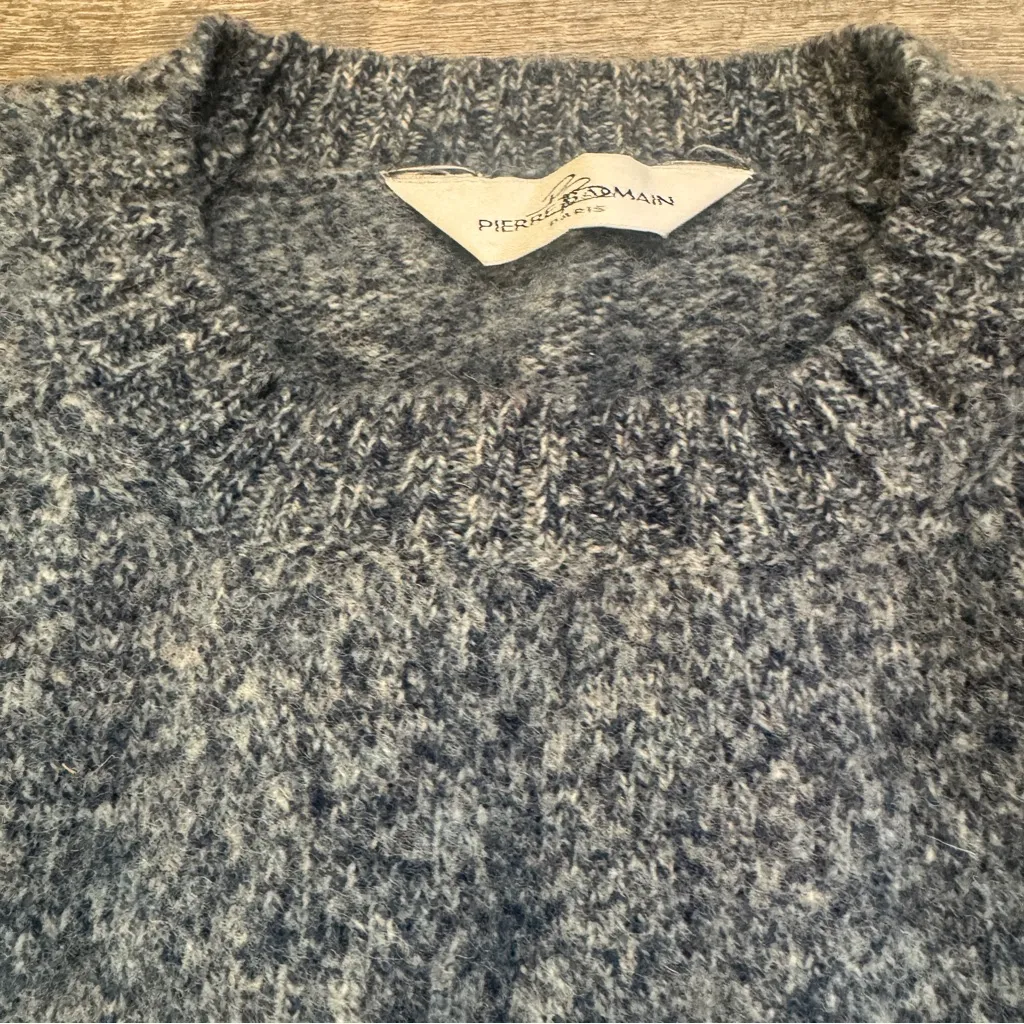 Vintage Pierre Balmain Wool Blend Grey Blue Pullover Crew Neck Sweater Sz Small Gray - Image 4