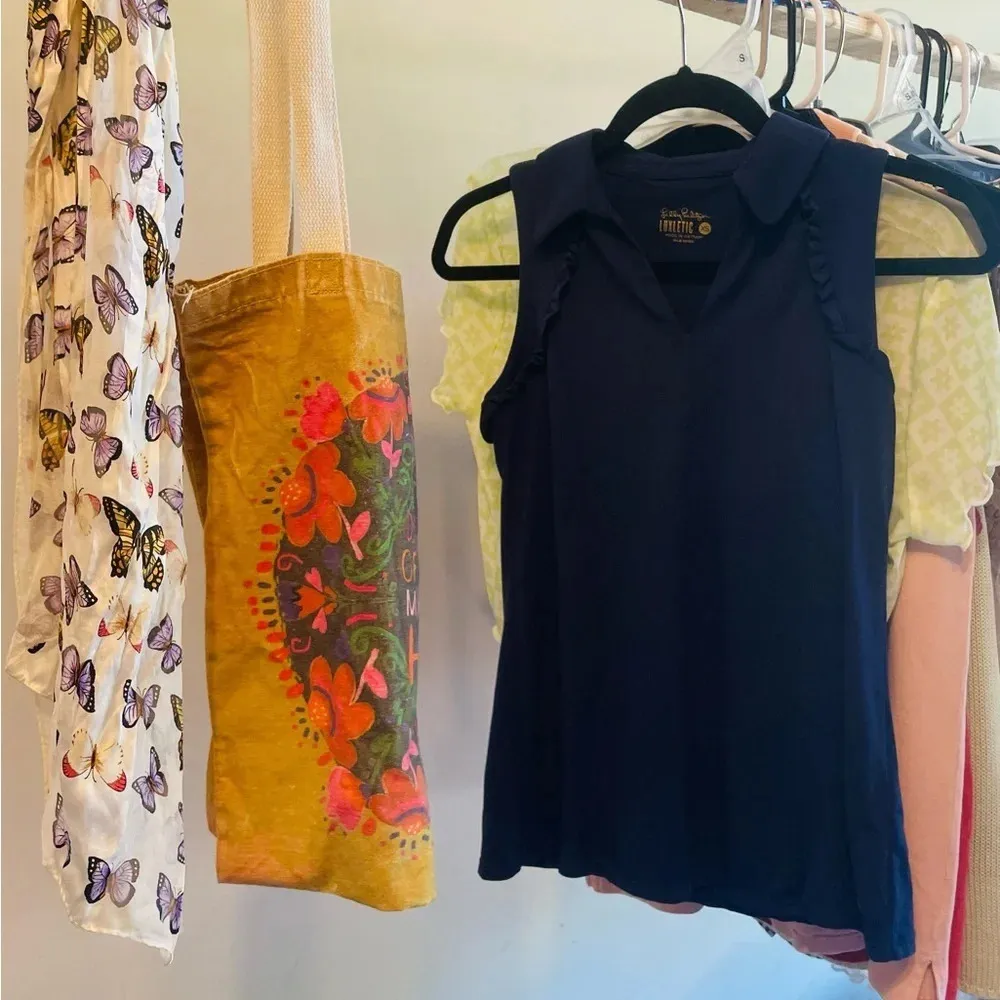 Lilly Pulitzer Luxletic Frill Detail Athletic Tank Top Collared Navy Blue XS - Image 2