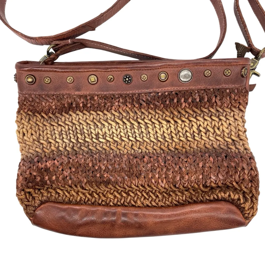 Amsterdam Heritage Brown Leather Woven Crossbody Shoulder Bag Southwestern - Image 4