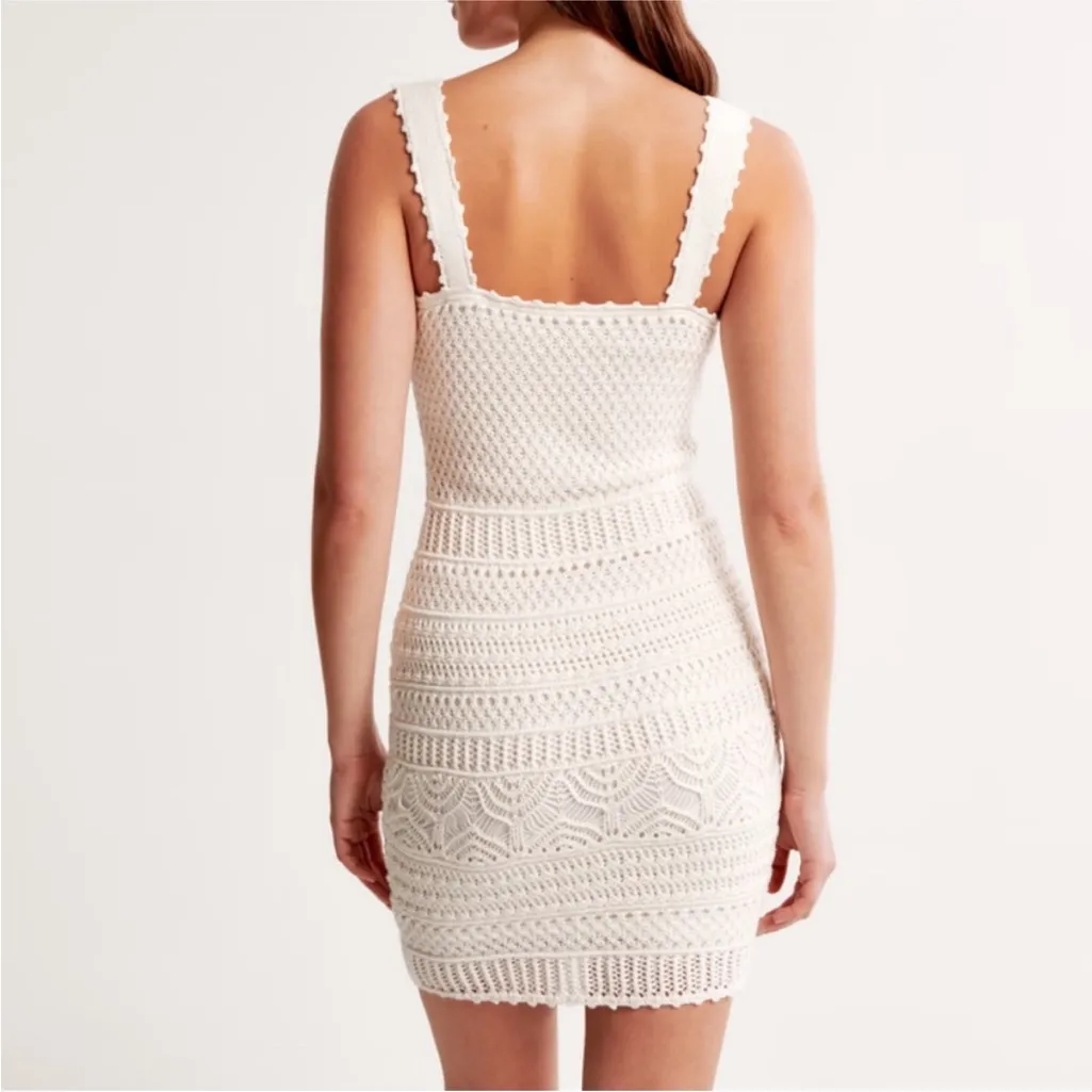 NEW Abercrombie & Fitch Crochet-Style Mini Dress Size Large NWT Cream Beach Boho - Image 2