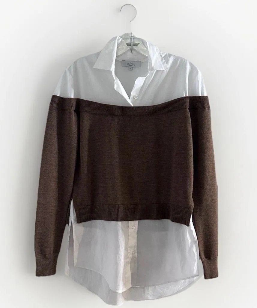 Pearl By Lela Rose 100% Wool Long Sleeve Blouse, Size XS New Brown - Image 4