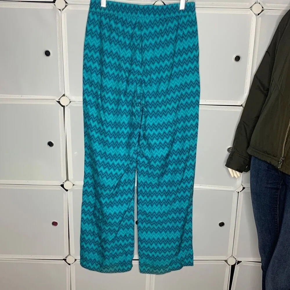 Zara Blue Green Geometric Palazzo Print Pull On pants Size Medium - Image 7