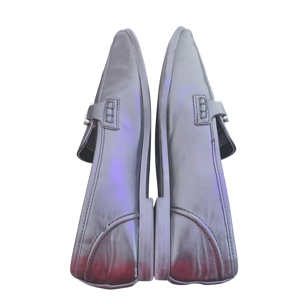 A New Day Gold Chainlink Faux Leather Womens Loafers Size 8 Black Slip On Preppy - Image 6